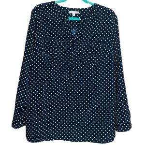NOTATION women’s blouse navy blue white polka dots